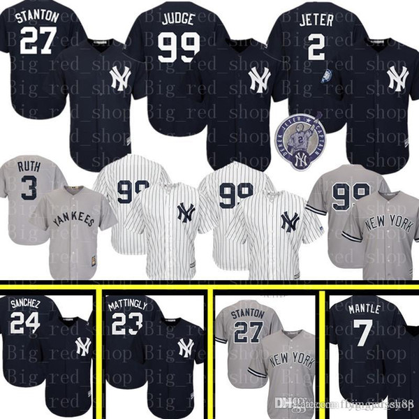 Yankees 99 Aaron Judge 27 Giancarlo Stanton Jersey New York Yankee 2 Derek Jeter 24 Gary Sanchez Baseball Jerseys Embroidery Logos