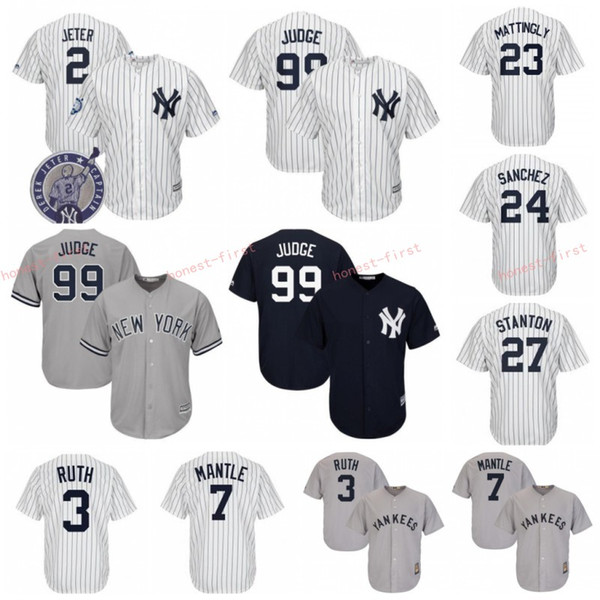 New York 99 Aaron Judge Yankees Baseball Jersey 27 Giancarlo Stanton 25 Torres 23 Don Mattingly 24 Gary Sanchez 3 Babe Ruth 7 Mantle Jeter