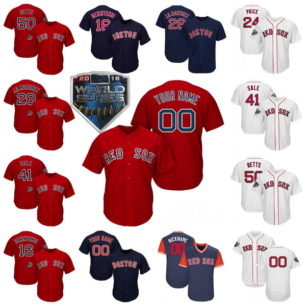 Custom Boston 2018 WS Champions Patch Baseball Jersey #25 Steve Pearce 18 Mitch Moreland Men Women Youth Stitched Any Name Any Number S-4XL