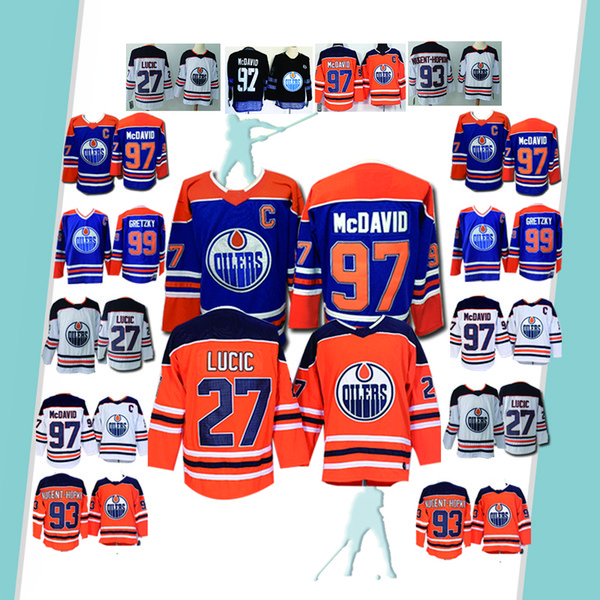 99 Wayne Gretzky 2018 News Edmonton Oilers hockey Jersey 29 Leon Draisaitl 27 Milan Lucic 93 Ryan Nugent-Hopkins Hockey Jersey