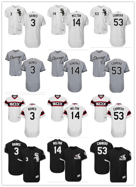 custom Men's Women Youth Chicago White Sox Jersey #3 Harold Baines 14 Paul Konerko 53 Melky Cabrera Home Black White Baseball Jerseys