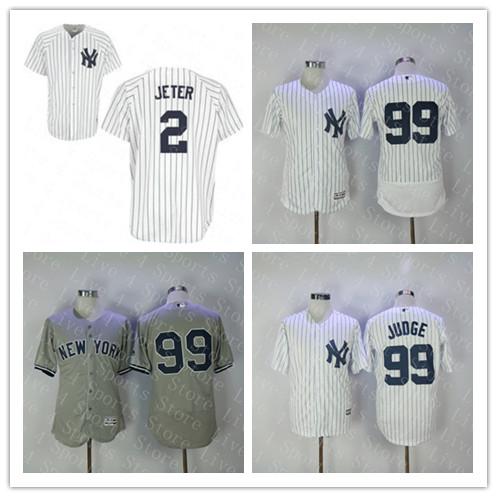 Men NY Yankees Jersey 99 Aaron Judge 2 Derek Jeter New York Baseball Jerseys Sticthed White Navy Blue Gray Grey Shirt Good Quanlity