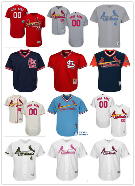 custom Men's women youth Majestic St. Louis Cardinals Jersey Personalized Name and Number Red Grey White Kids Girls Baseball Jerseys