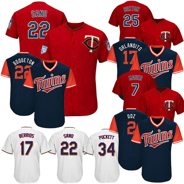 2019 Twins Jersey Minnesota #22 Miguel Sano 2 Brian Dozier 7 Joe Mauer 34 Kirby Puckett 17 Jose Berrios 25 Byron Buxton