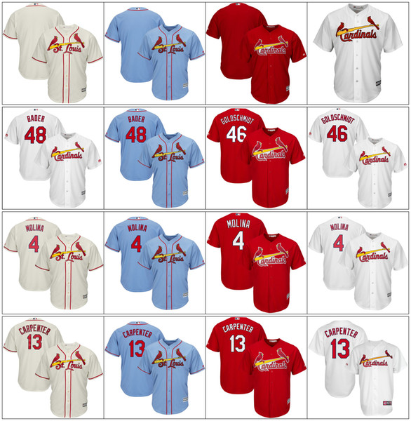 Men Men's St. Louis New Cheap Cardinals Paul 46 Goldschmidt Yadier 4 Molina Matt 13 Carpenter 48 Bader White Player Custom Baseball Jerseys