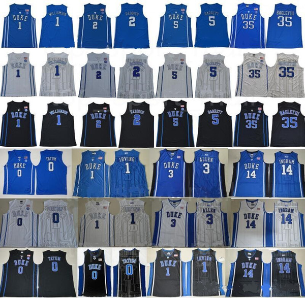 NCAA Duke Blue Devils Jersey 1 Zion Williamson 5 RJ Barrett 2 Reddish Kyrie Irving Jayson Tatum Allen College university Basketball uniform