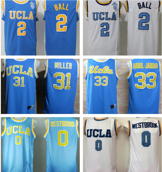 UCLA basketball game uniform embroidered jerseys 2 Lonzo Ball 0 Russell Westbrook 33 Kareem Abdul-Jabbar 31 Reggie Miller 32 Bill Walton