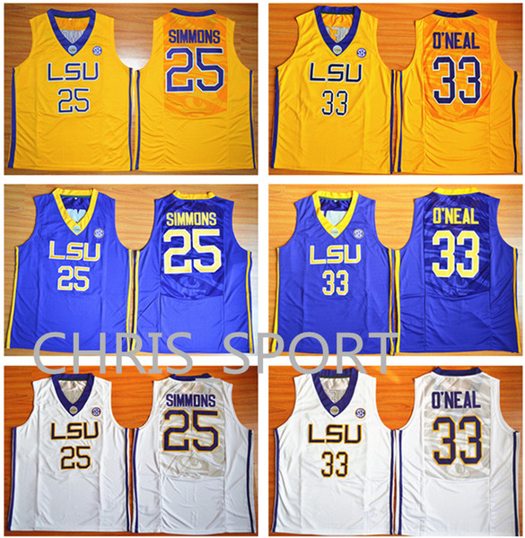 LSU college basketball jerseys Tigers player wear #25 Ben Simmons #33 Shaquille O'Neal university game uniform