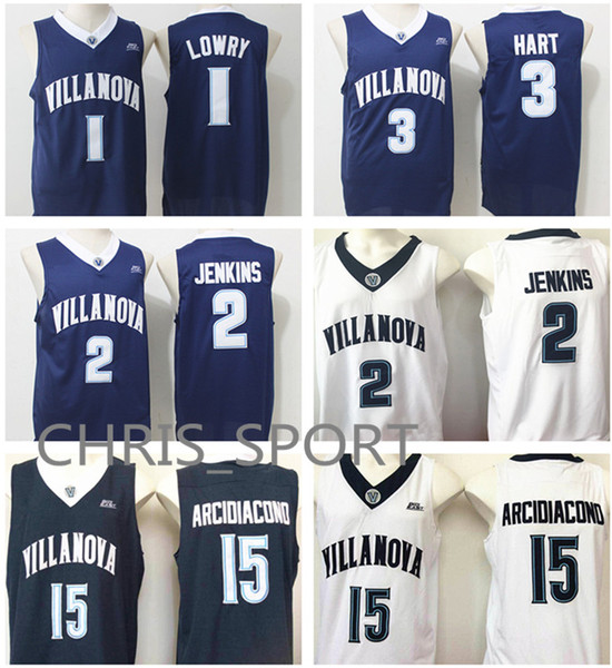 Villanova College Basketball Jerseys Wildcats player 1 Kyle Lowry 2 Kris Jenkins 3 Josh Hart 15 Ryan Arcidiacono navy blue game uniform