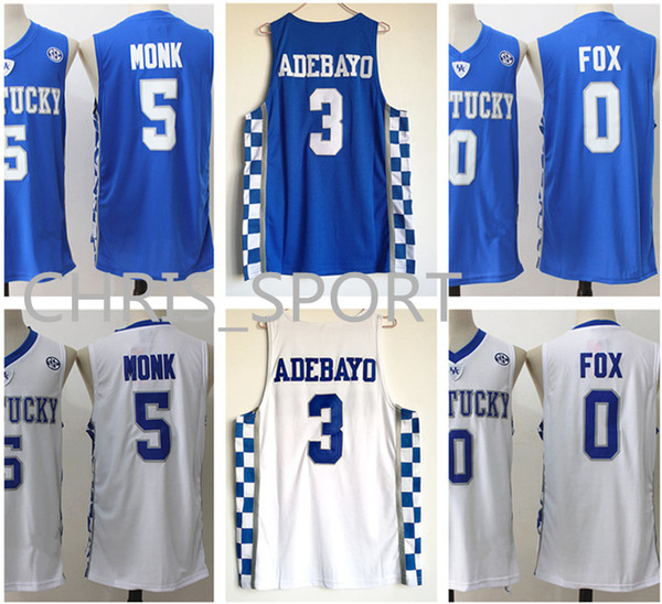 Kentucky college Wildcats basketball jerseys #0 De'Aaron Fox 3 Edrice Adebayo 5 Malik Monk John Calipari KU basketball player uniform