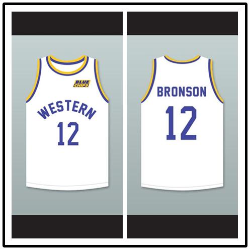 Action Bronson 12 Western University White Basketball Jersey with Blue Chips Patch