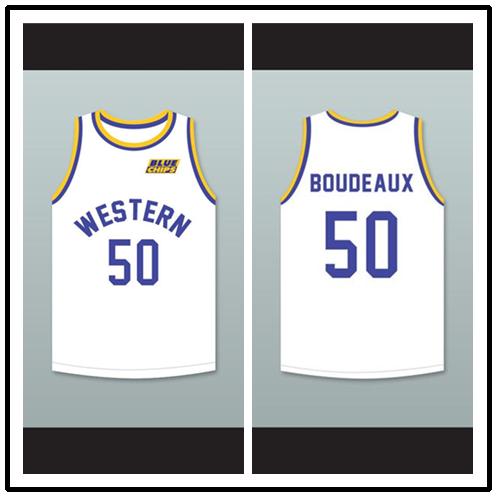 Shaq Neon Boudeaux 50 Western University White Basketball Jersey with Blue Chips Patch