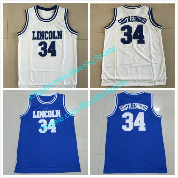Men's Lincoln High School Movie Basketball Jersey 34 Jesus Shuttlesworth Ray Allen Jersey White Blue Stitched
