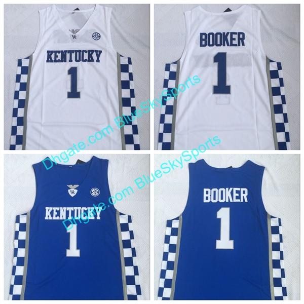 High Quality Devin #1 Booker Kentucky Wildcats Jersey White Blue Men's College Basketball Jerseys Free Shipping S-2XL