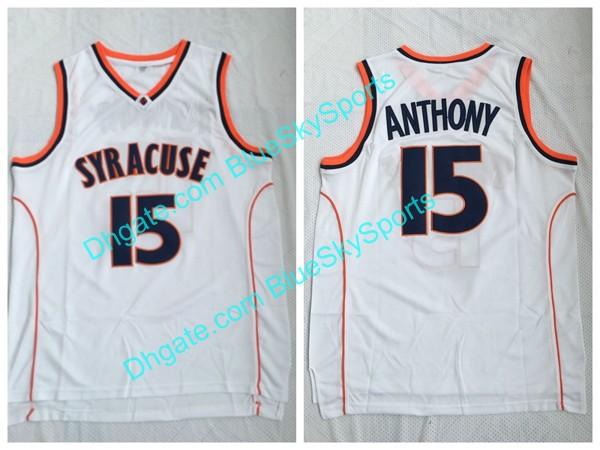 High Quality Carmelo #15 Anthony Jersey Syracuse White Jersey Men's Shirts College Basketball Jerseys Free Shipping