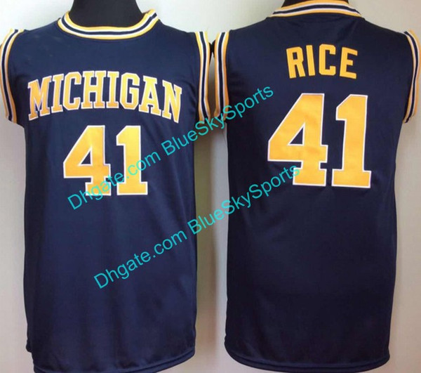 Mens 41 Glen Rice Jersey Navy Blue Michigan Wolverines College Basketball Jerseys #41 Retired Stitched Free Shipping