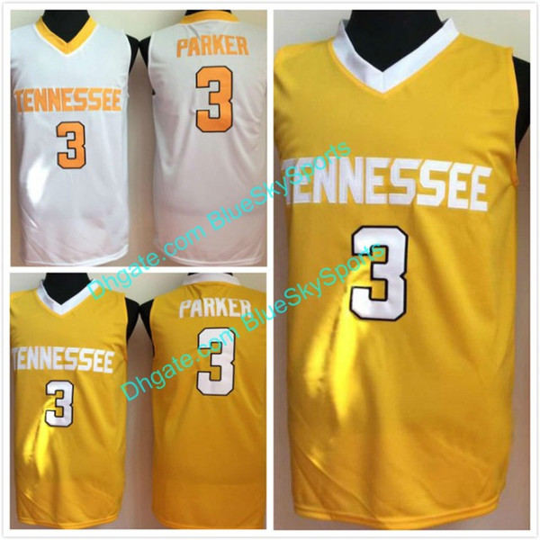 Mens 3 Candace Parker Jersey University of Tennessee Vols Basketball Jerseys White Gold Free Shipping Stitched size S-2XL