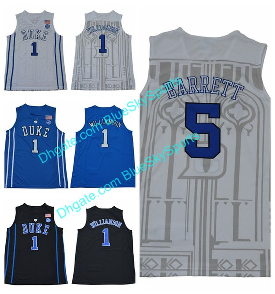 Duke Blue Devils #1 Zion Williamson jersey #5 R.J. Barrett Basketball Jersey White Black Blue Stitched Free Shipping