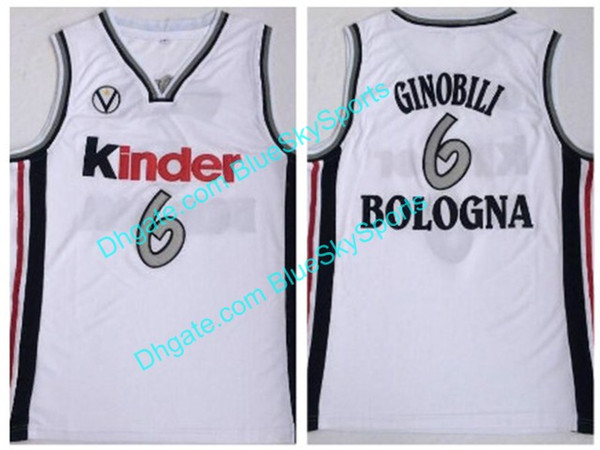 Men's Ginobili High Quality White Virtus Kinder Bologna Basketball Jerseys #6 Manu Stitched Shirts Fast size S- 2XL