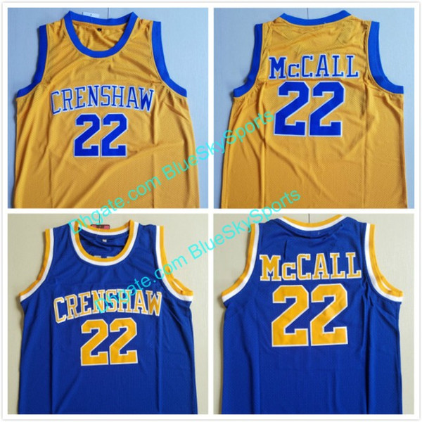 Mens Crenshaw High School #22 Quincy McCall Jersey Blue Yellow Basketball Jerseys Free Shipping Size S-2XL