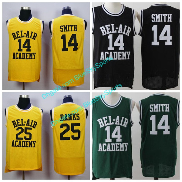 Will Smith #14 Bel Air Academy Jersey #25 Carlton Banks Basketball Jerseys Stitched Movie Basketball Shirt White Yellow Black