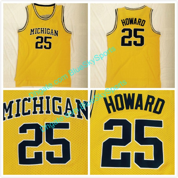 Mens Juwan Howard High Quality Michigan Wolverines College Basketball Jersey #25 Gold Stitched size S- 2XL