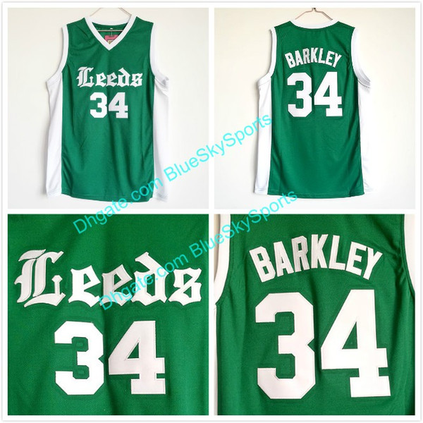 Men's Leeds High School #34 Charles Barkley Jersey Green Stitched College Basketball Jersey Fast Size S-XXL