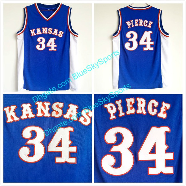 Men's Kansas Jayhawks #34 Paul Pierce Jersey Blue Stitched College Basketball Jersey Fast Shipping Size S-XXL