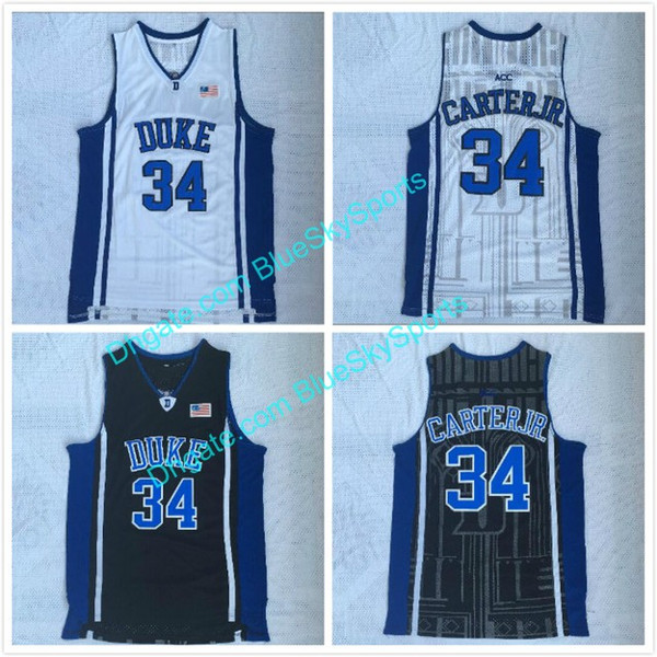 Men's Carter JR #34 High Quality Duke College Basketball Jersey White Black Stitched Shirts Fast Shipping Size S-XXL