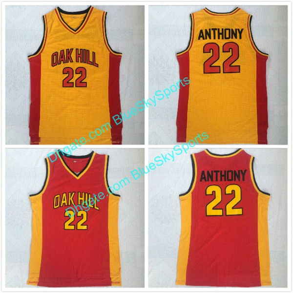 Men's Anthony High Quality Stitched Oak Hill High School Basketball Jersey Carmelo #22 Yellow Red Size S-XXL