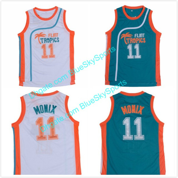 Men's 11 ED Monix Jersey Flint Tropics Semi Pro Movie White Green Basketball Jerseys Stitched Size S-2XL