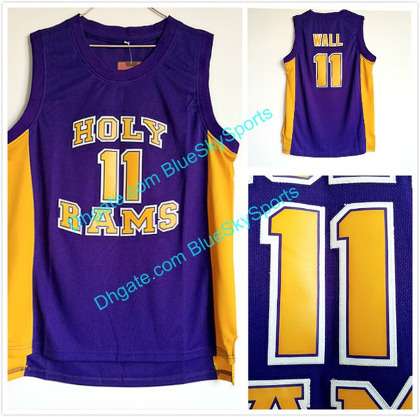 Men's Wall High School Holy Ram Basketball Jersey Blue #11 John Stitched Free Shipping Size S-2XL