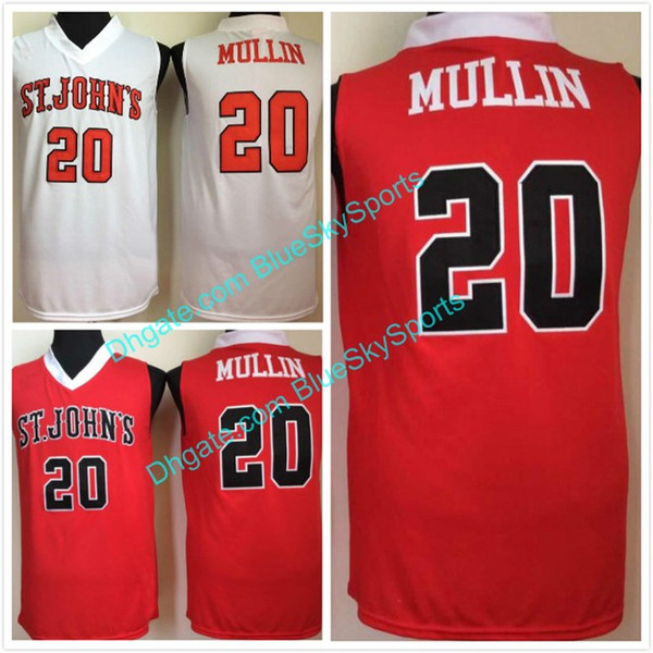 Mens Mullinn High Quality White Red St John's University Basketball Jerseys #20 Chris Jersey Free Shipping Stitched size S-2XL