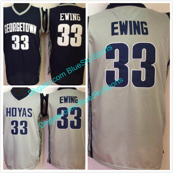 Mens 33 Patrick Ewing Jersey Gray Navy Blue Georgetown Hoyas College Basketball Jerseys #33 Stitched Free Shipping