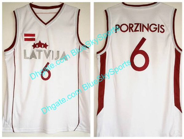 Men's New Latvia Kristaps #6 Porzingis Jersey White College Basketball Jerseys Free Shipping Stitched size S-2XL