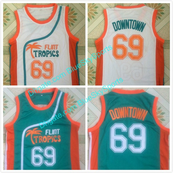 Men's 69 Downtown Jersey White Green Flint Tropics Semi Pro Movie Basketball Jerseys Stitched Size S-2XL