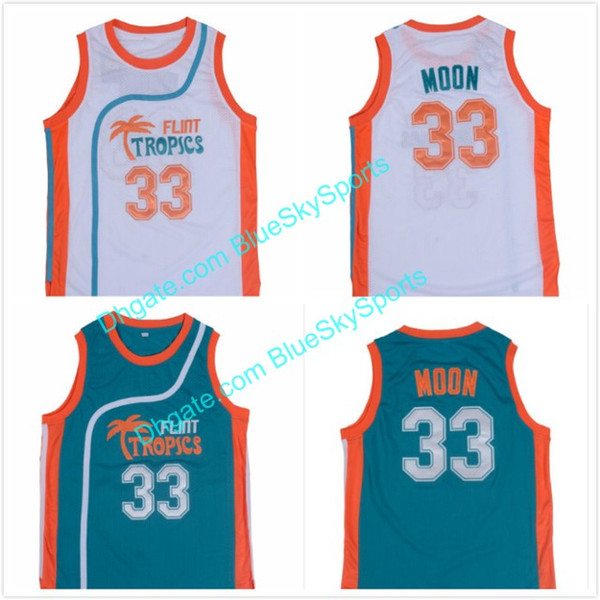 Men's 33 Jackie Moon Jersey Flint Tropics Semi Pro Movie Basketball Jerseys White Green Stitched Size S-2XL