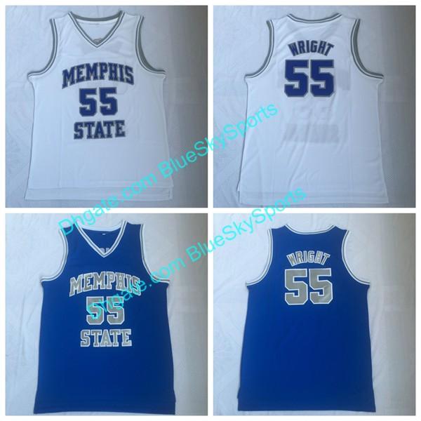 Mens NCAA Memphis State William 50 Wright Jersey High Quality Basketball Jersey White Blue Stitched Free Shipping