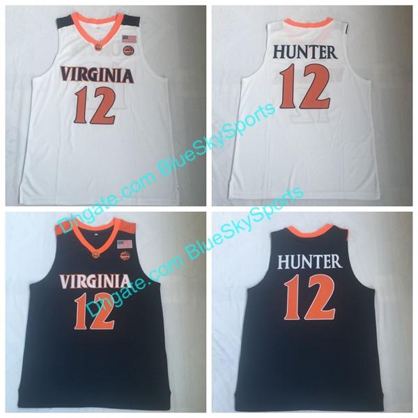 Mens DeAndre 12 Hunter High Quality Virginia Cavaliers NCAA Basketball Jersey White Blue Stitched Free Shipping