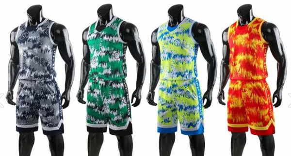 2022new mens Personality Basketball Uniforms kits Sports clothes tracksuits,Customized men Basketball Short sleeved Sets tops With Shorts