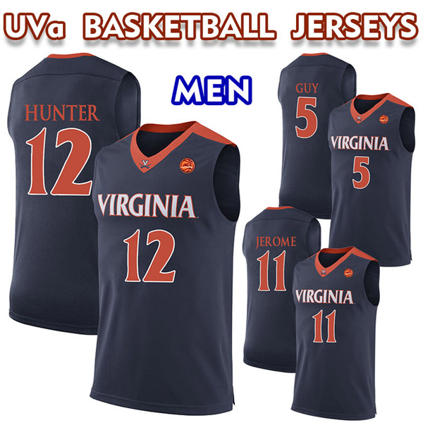 2019 NCAA Final De'Andre Hunter Four Champions Virginia Cavaliers 5 Kyle Guy Jersey Navy Blue White Stitched UVA12 Basketball