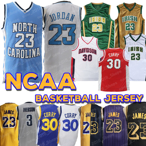 NCAA North Carolina State University 23 Michael 3 Iverson High School 23 James Basketball Jersey Stephen 30 Curry Davidson Wildcats