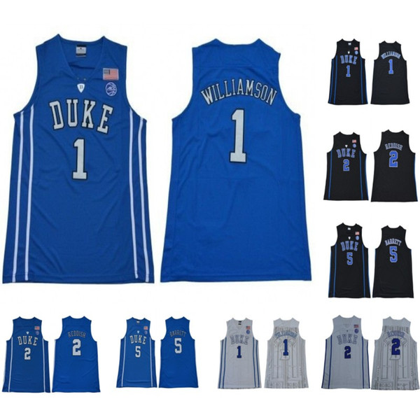 2019 NCAA Duke Blue Devils Jersey 1 Zion Williamson 5 RJ Barrett 2 Reddish Royal Blue Black White College Basketball Jerseys Men Women Youth