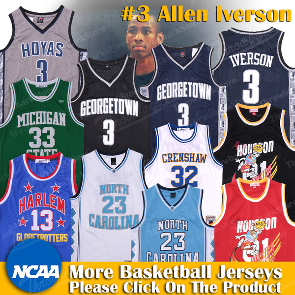 NCAA Allen Iverson Georgetown TRAVIS SCOTT Houston 01 Jack North Carolina Harlem Michigan State Villanova WRIGHT UCLA Basketball Jerseys