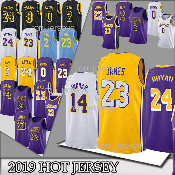 24 Kobe 0 Kuzma Los Angeles Basketball Jerseys Laker LeBron 23 James Lonzo 14 Ingram 8 Bryant 18 19 jerseys