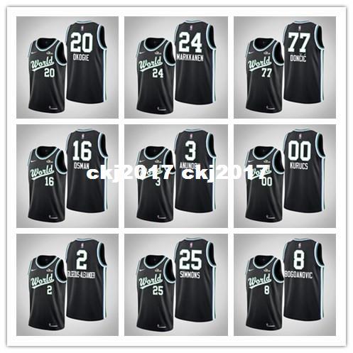 Simmons Doncic Bogdanovic Ayton 2019 Rising Star Team World Osman Okogie Jerseys Markkanen Kurucs Gilgeous-Alexander Anunoby black Jersey