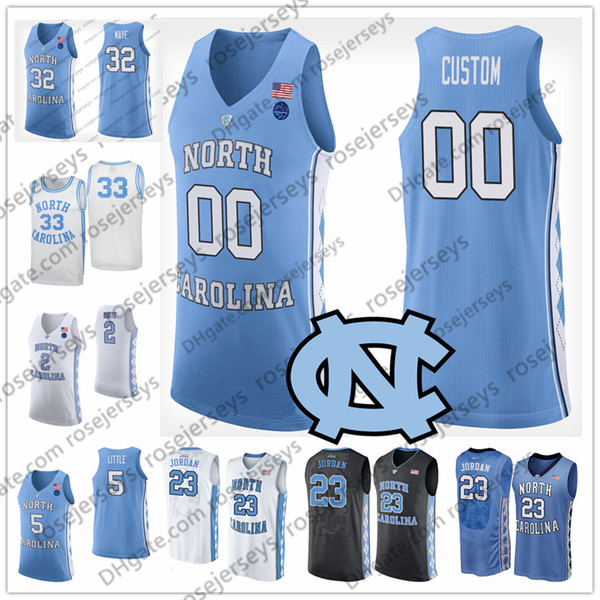 Custom North Carolina Tar Heels NCAA Basketball blue black white 2 Coby 13 Cameron Johnson 32 Luke Maye 5 Nassir Little UNC Jerseys