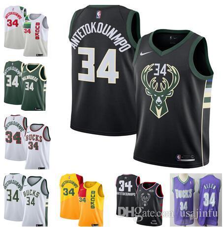 2019 men Cheap Milwaukee Top Bucks Jerseys Giannis 34 Antetokounmpo Ray 34 Allen Jerseys S-XXL Stitched Top Quality