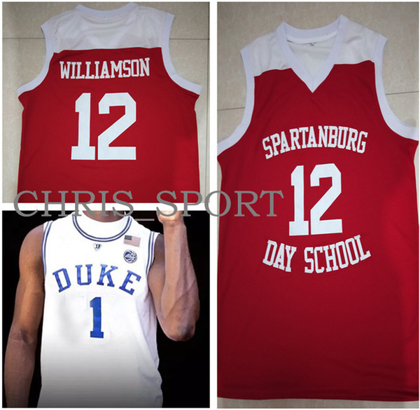 Spartanburg Day School #12 Zion Williamson jerseys Duke college #1 embroidered basketball jerseys custom stitched player uniform