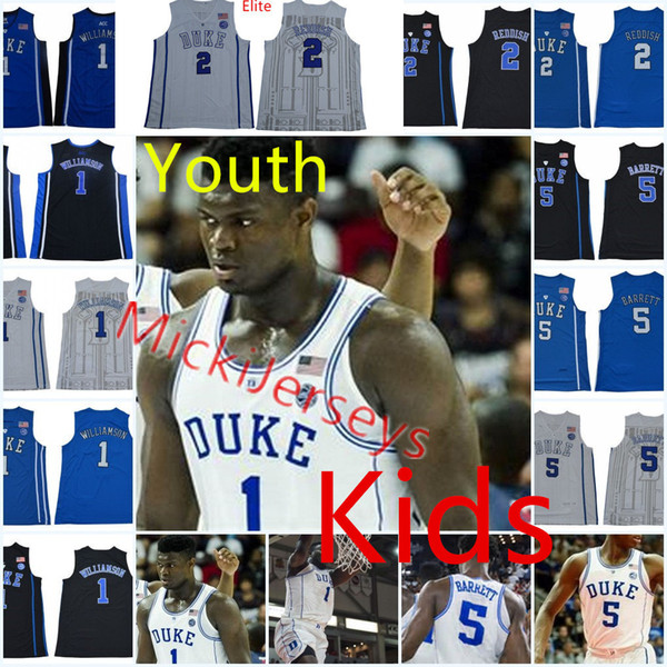 Youth NCAA Duke Blue Devils R. J. Barrett Basketball Jersey Kids #5 RJ. Barrett #2 Cameron Reddish #1 Zion Williamson Duke Jerseys S-2X